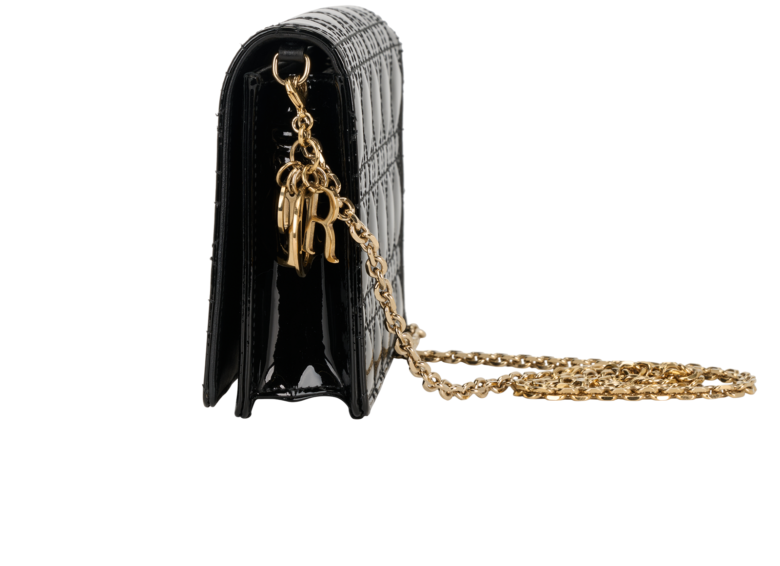 Lady Dior Pouch With Chain, &pound;750, Handbags, Black, Patent Leather, Bottom view